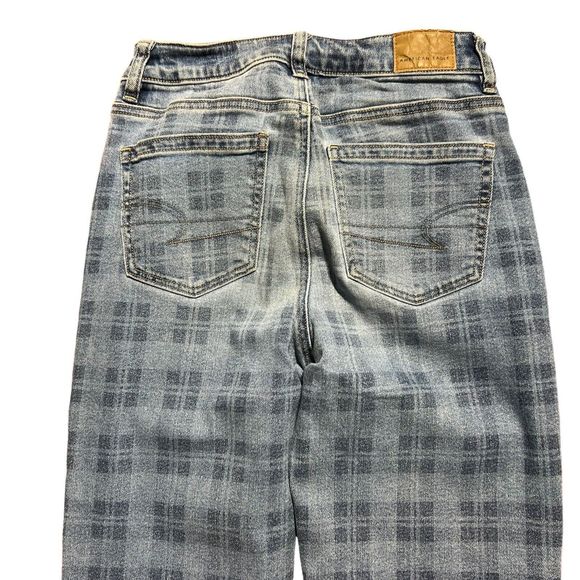 American Eagle Jeans Women Size 00R Blue Medium Wash Plaid Print Stretch 90s Y2K - Picture 16 of 16